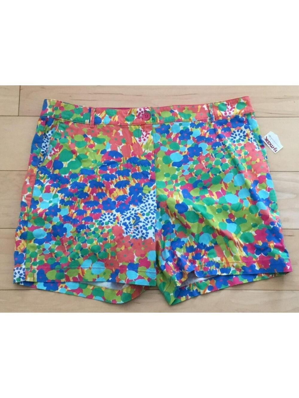 BNWT - Talbots The Weekend Flower Print Women's Flat Front Shorts 14 Petite